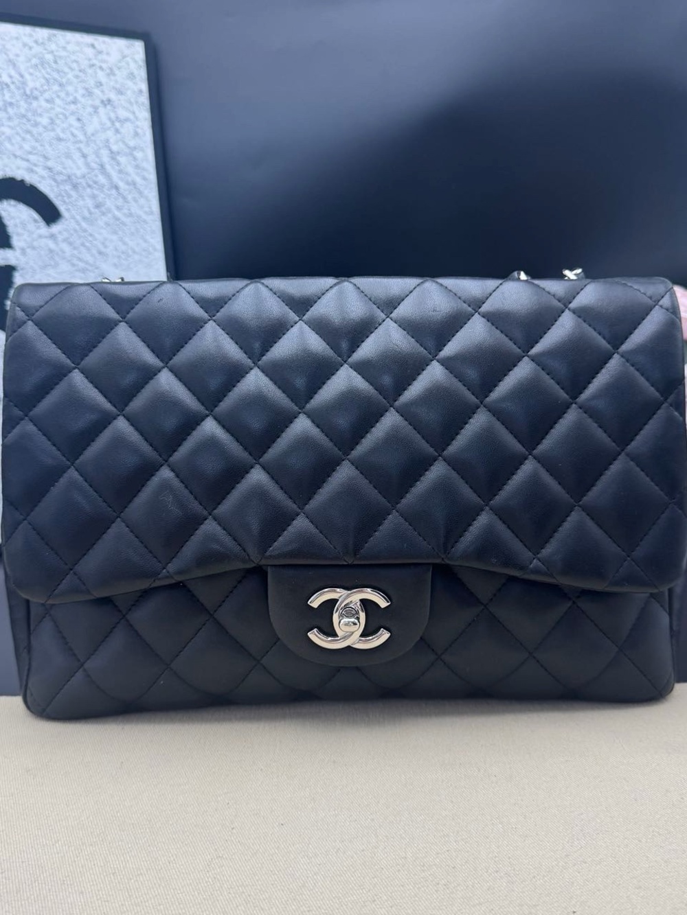 CHANEL Black Quilted Shoulder Bag with Silver CC Turn Lock